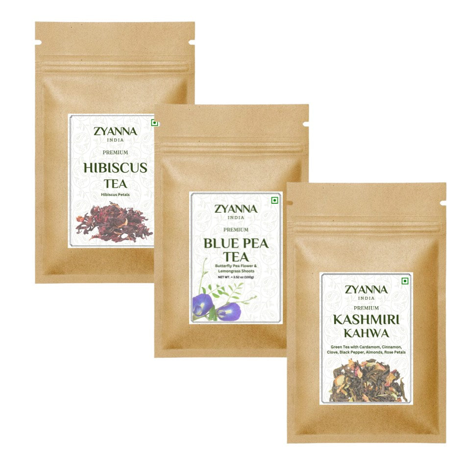 Hibiscus Tea + Blue Pea Tea + Kashmiri Kahwa