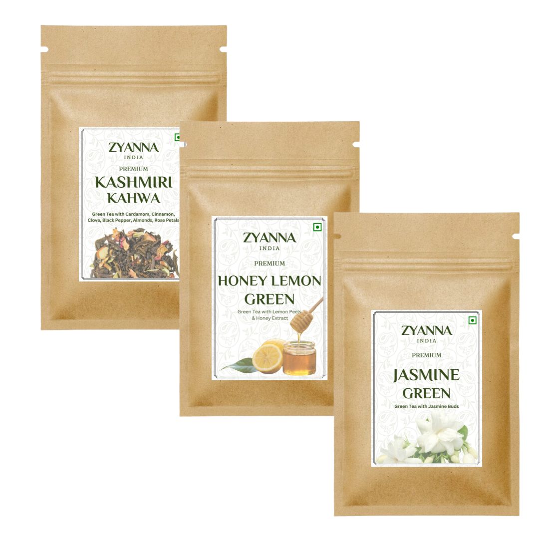 Kasmiri Kahwa Tea + Jasmine Green Tea + Honey Lemon Green Tea